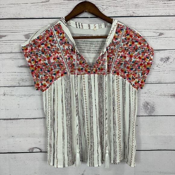 Savanna Jane Top Shirt Womens Medium Embroidered Southwestern boxy Floral Boho - Picture 1 of 10